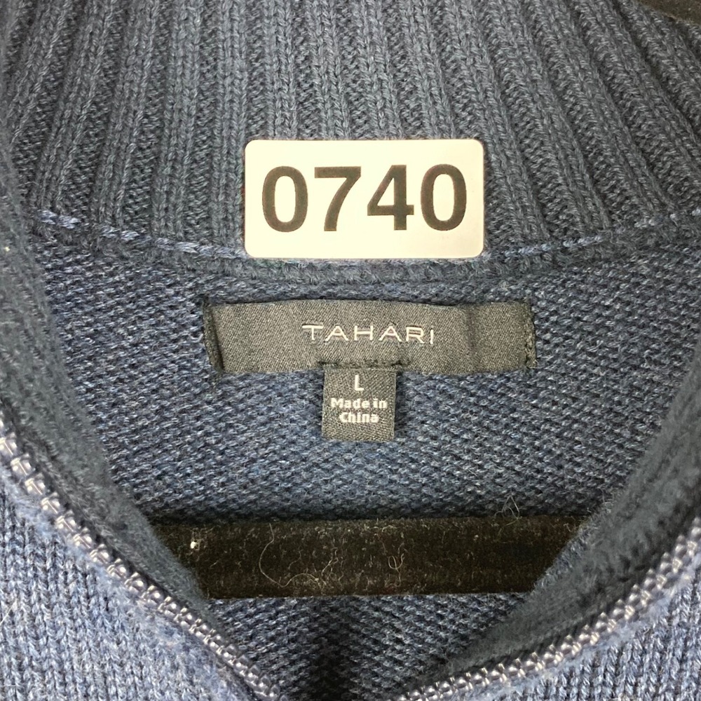 TAHARI Men's 1/4 Zip Pullover Mock Neck Sweater Dark Blue 100% Cotton Size Large - Picture 6 of 10